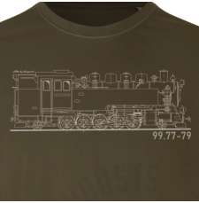 Retro-Shirt Fichtelbergbahn dunkelgrün Baureihe 99.77-79 - Close Up
