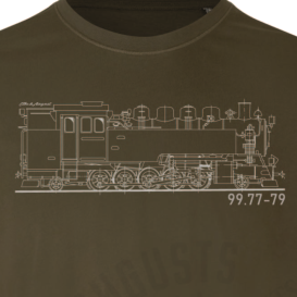 Retro-Shirt Fichtelbergbahn dunkelgrün Baureihe 99.77-79 - Close Up