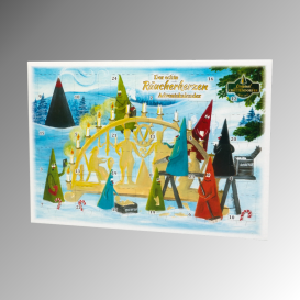 Adventskalender „Der edle Räucherkerzen Adventskalender“ mit winterlichem Motiv. Querformat