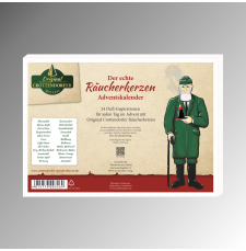 Adventskalender „Der edle Räucherkerzen Adventskalender“ mit winterlichem Motiv. Querformat Rückseite