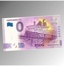 0 € Souvenirschein der Fichtelbergbahn mit Dampflok-Motiv 130 Jahre und SDG-Logo.
